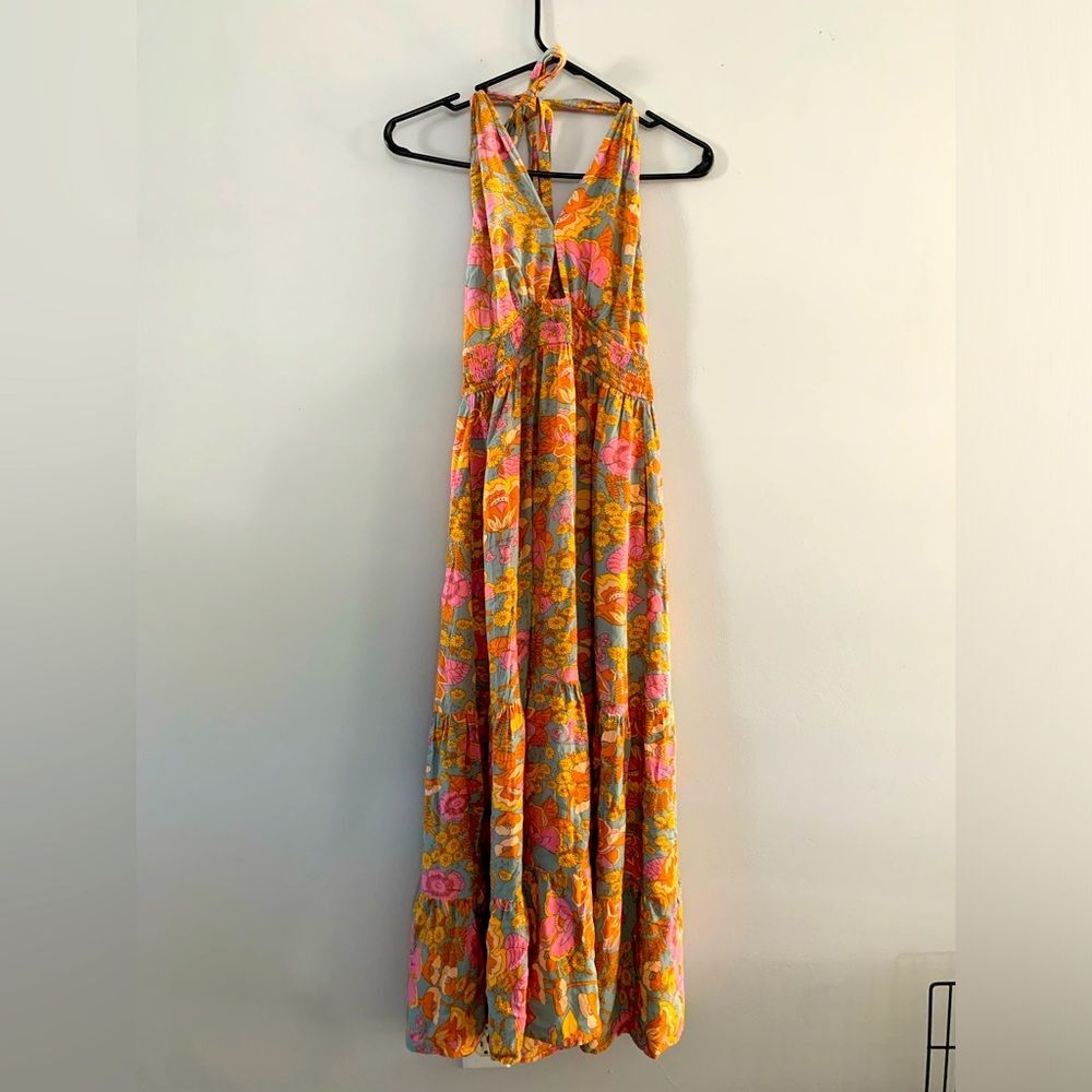 Zesica Floral Multi Color Pattern Maxi Dress Sleeveless Open Back Size M